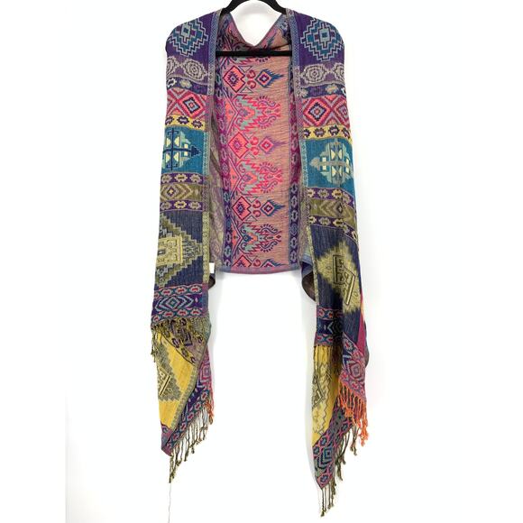 Unbranded Jackets & Blazers - Unbranded Multicolor Tribal Print Woven Vest Womens One Size Waterfall Front